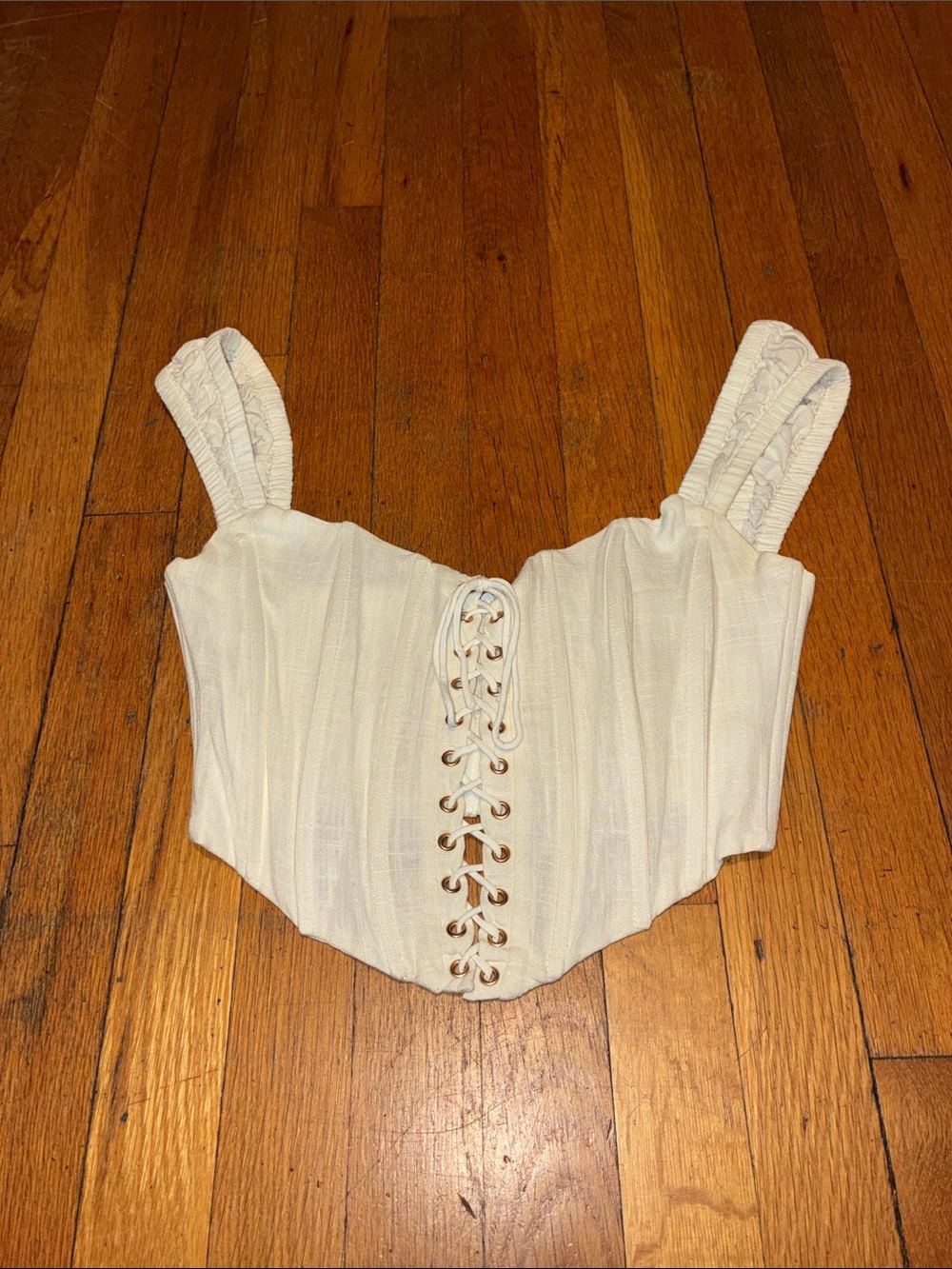 SABO Shae Linen Blend Tie Front Corset Top in Ivory Off White, Women’s size XS - Picture 2 of 15